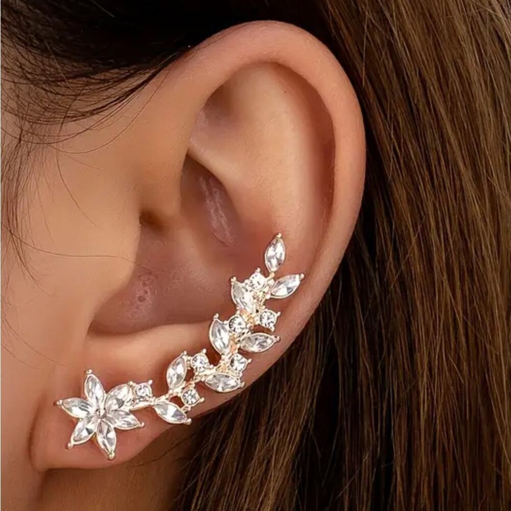 Gold Rhinestone Fishhook Earrings - Picture 2 of 4